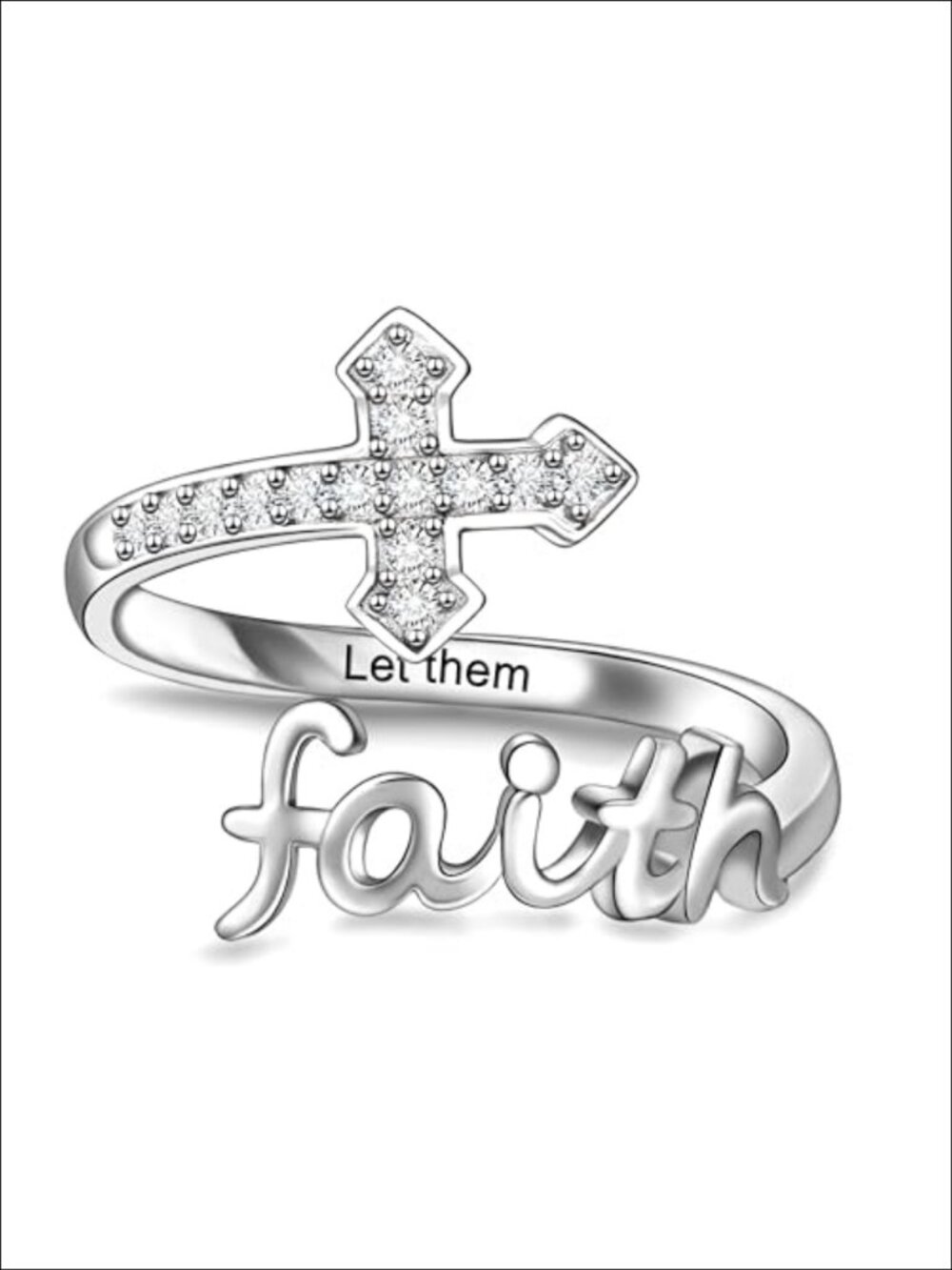 925 Sterling Silver Cross Faith Ring Adjustable Band Women Religious Jewelry
